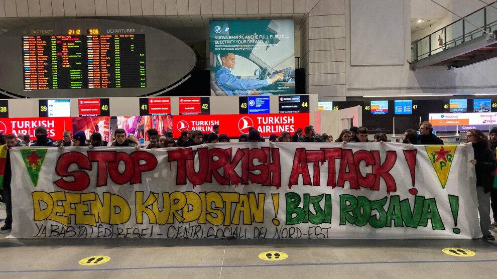 Protest op luchthaven Venetië uit solidariteit met de Koerden tegen Turkse aanvallen